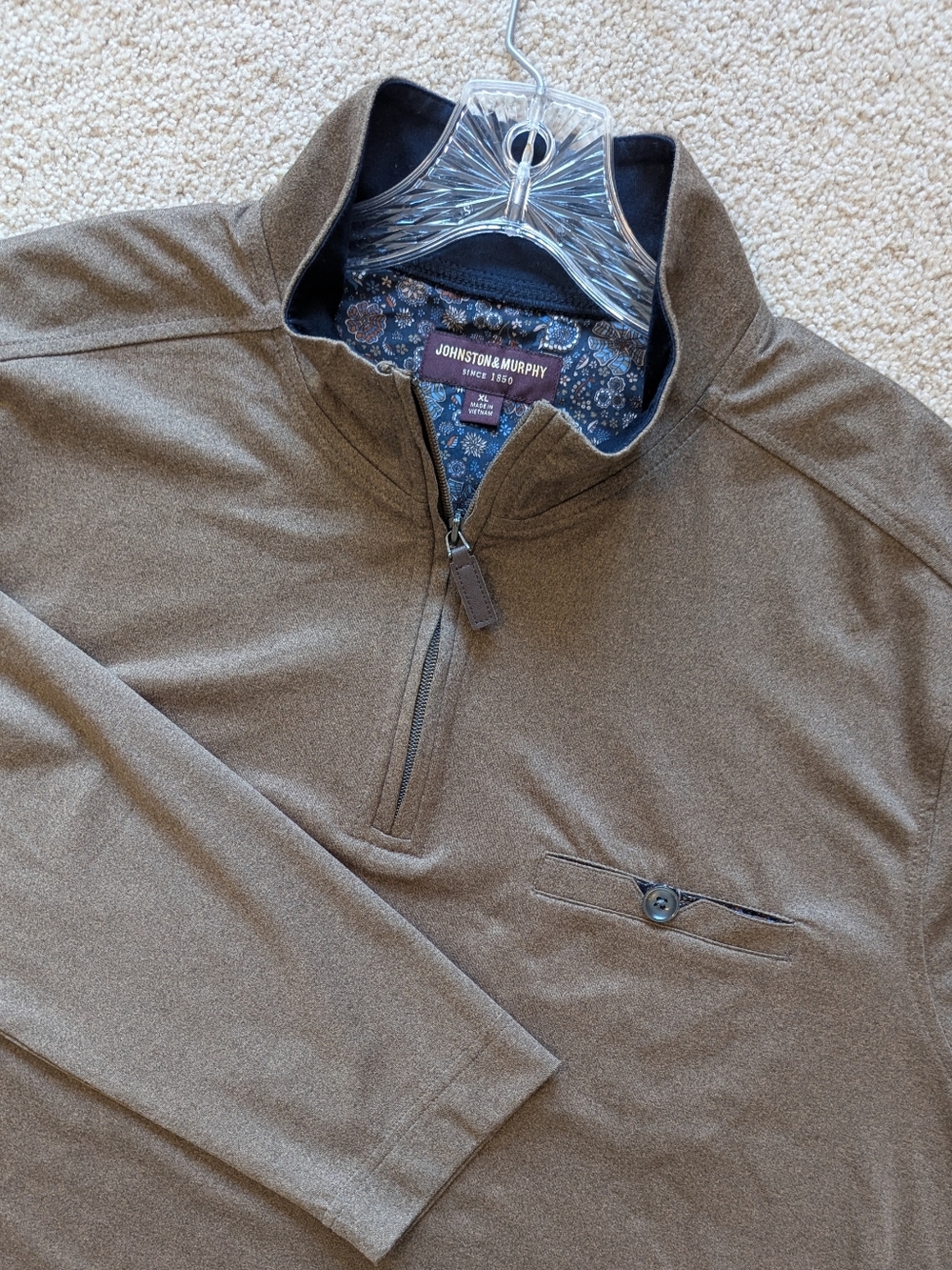 Johnston & Murphy Men's Quarter Zip Pullover Sweater Brown Floral Trim Sz XL